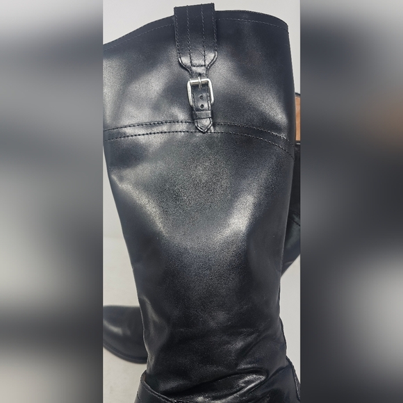 Corso Como Classic Black Leather Knee High Buckled Riding Boots Size 7.5M - Picture 4 of 16